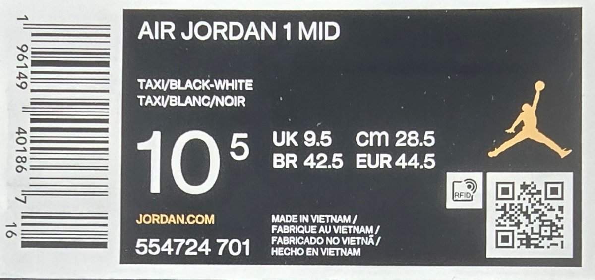 NIKE - Air Jordan 1 Mid - Taxi / Black-White - Size US 10.5 - Mega Cash Sydney