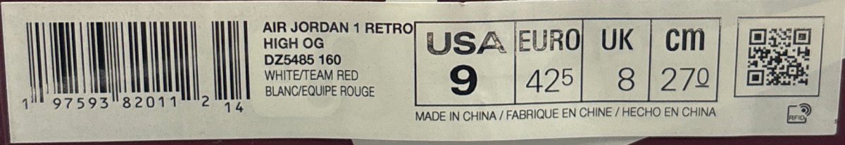 NIKE - Air Jordan 1 Retro High Tops - With White and Maroon Laces - Size 9 US Men’s - Mega Cash Sydney