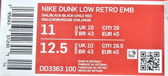 NIKE - Dunk Low Retro EMB - Sail / Black-Black-Chile Red - Size US 11 - Mega Cash Sydney
