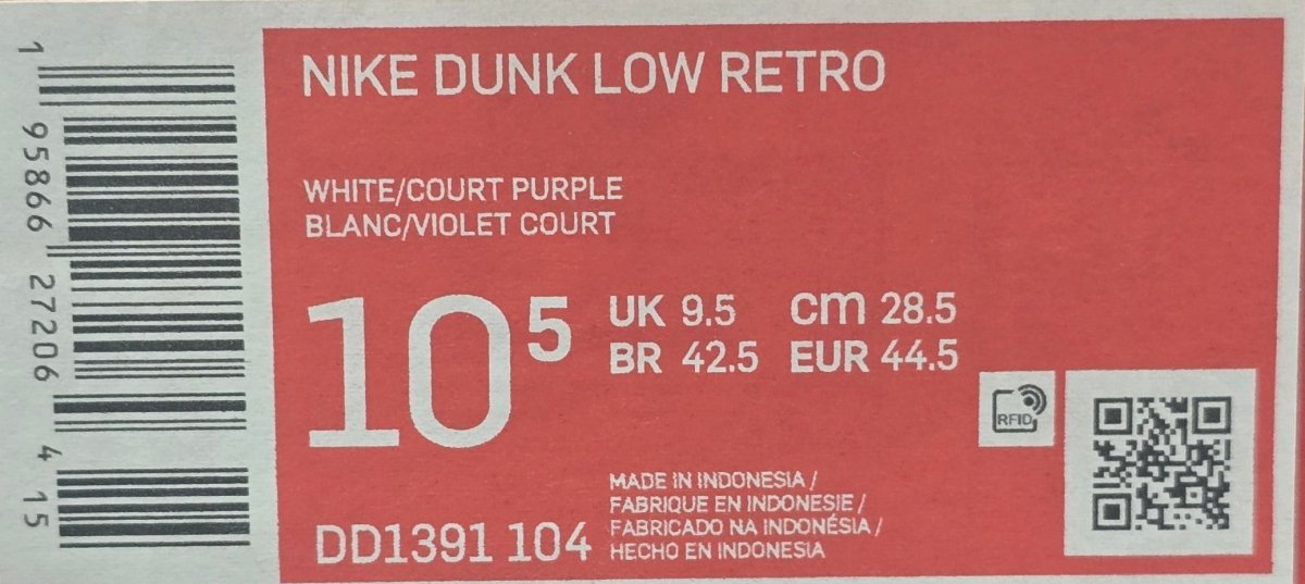 NIKE - Dunk Low Retro - White / Court Purple - Size US 10.5 - Mega Cash Sydney