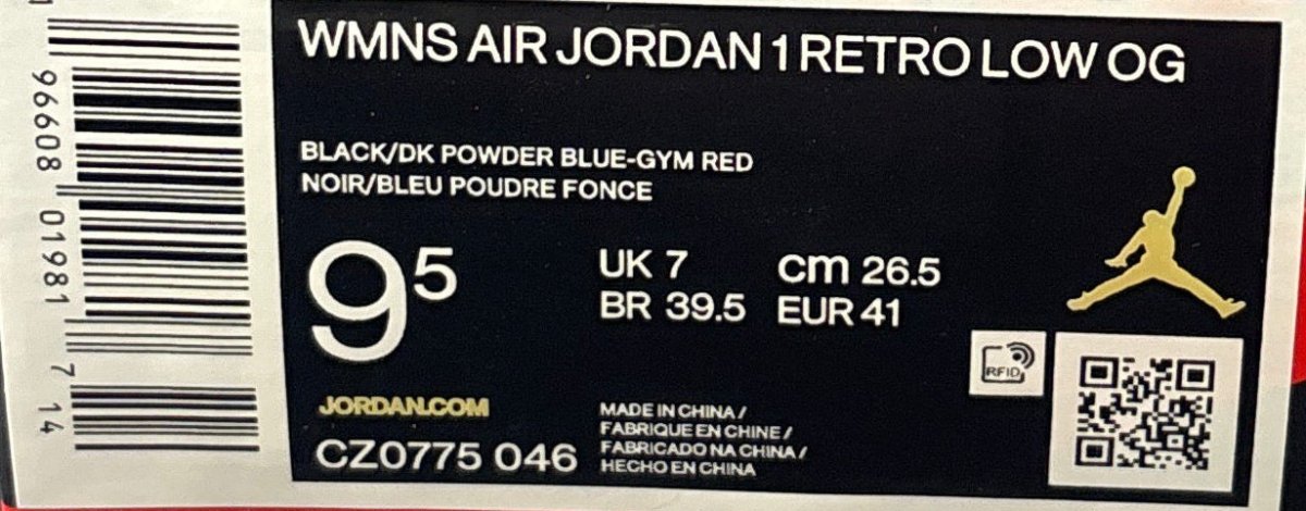 NIKE - WMNS Air Jordan 1 Retro Low OG - With Black and Red Laces - Size 9.5 US Men’s - Mega Cash Sydney