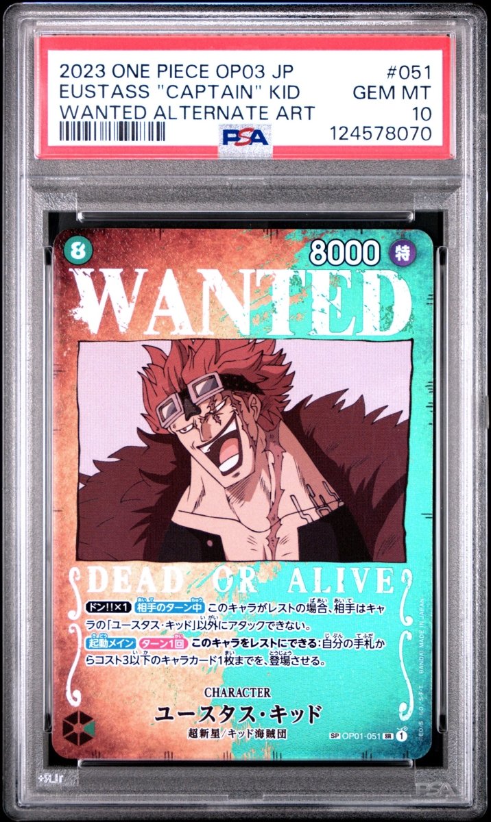 One Piece - PSA 10 Wanted Eustass “Captain Kid” OP03-051 - Mega Cash Sydney