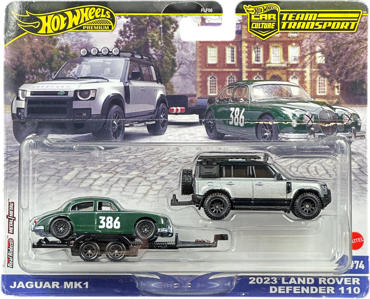 Hot Wheels Premium -  1:64 Car Culture Team Transport - Jaguar MK1 2023 Land Rover Defender 110