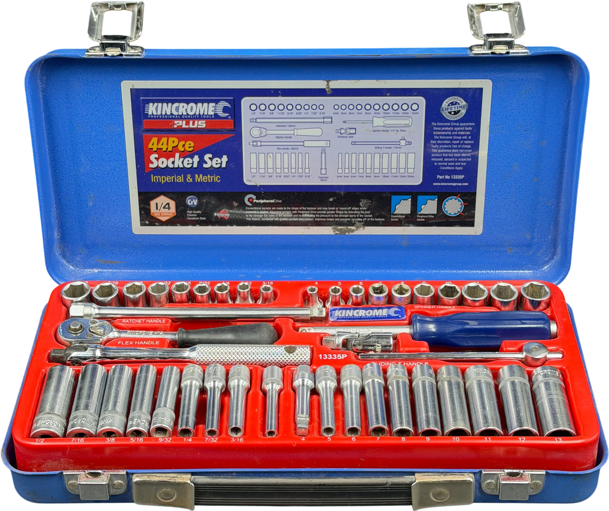 Kincrome 44pce Socket Set Imperial and Metrix 1/4 SQ Drive