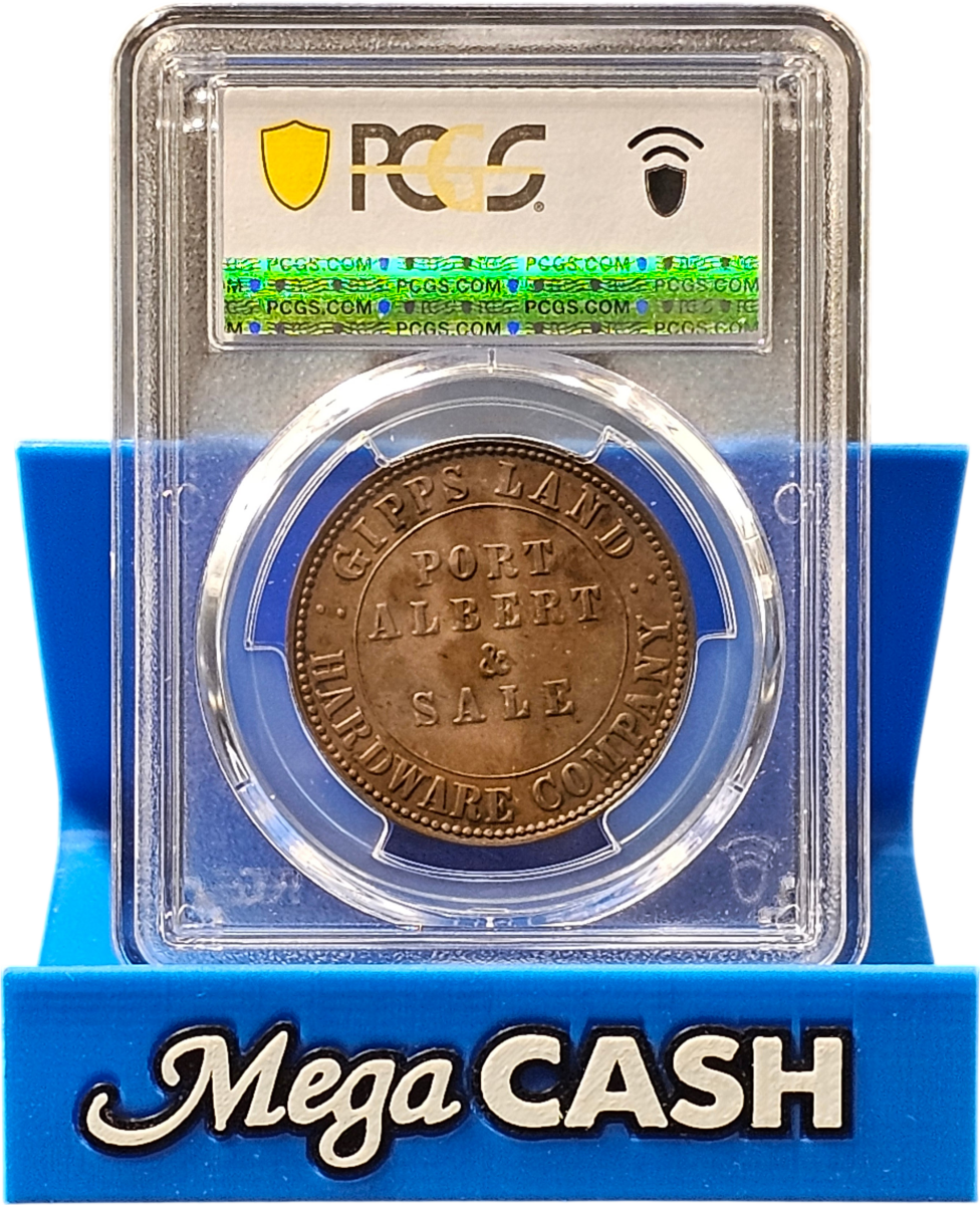 PGCS AU58 Graded 1862 - Gipps land Hardware 1d 1862. Port Albert & Sale Vic. - Mega Cash Sydney