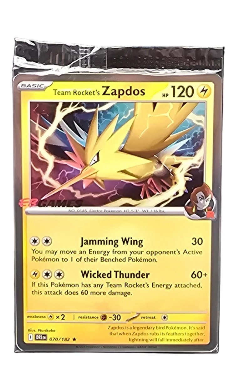 Pokémon - 070/182 - Team Rocket's Zapdos - Destined Rivals - EB Games Promo Sealed - Mega Cash Sydney