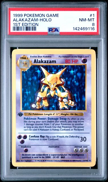 Pokemon - Alakazam 1/102 PSA 8 - 1st Edition - Shadowless Holo 1999 - Mega Cash Sydney