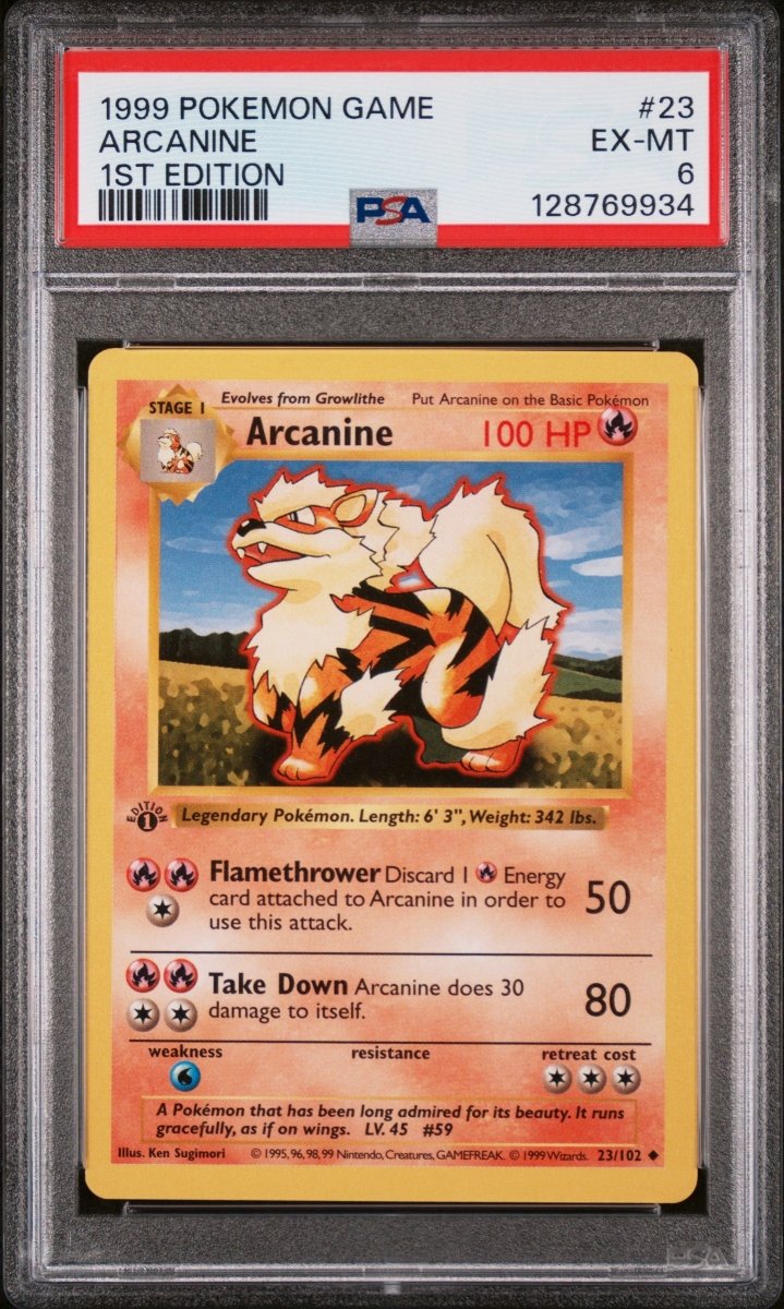 Pokémon - Arcanine 1st edition base set shadowless 23/102 PSA 6 - Mega Cash Sydney