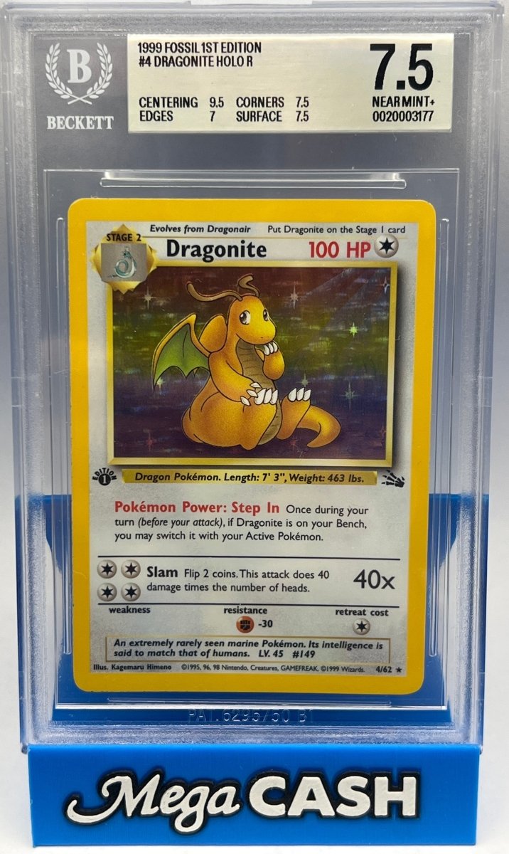 Pokémon - BGS 7.5 1ST Edition Dragonite Holo 4/62 Fossil - Mega Cash Sydney