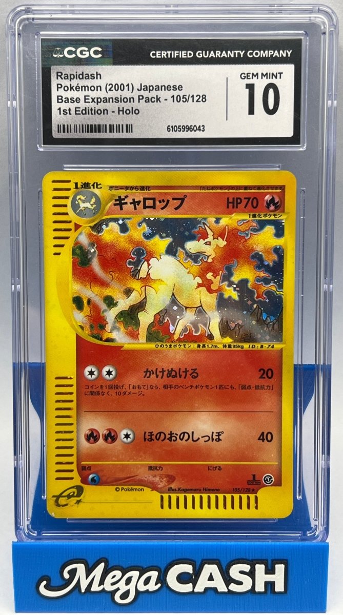 Pokemon - CGC 10 Rapidash 105/128 Holo 1ST Edition - Mega Cash Sydney