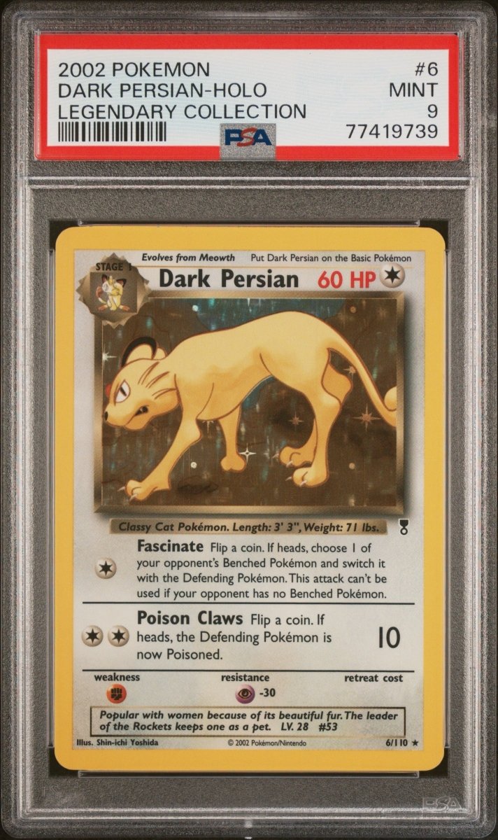 Pokemon- Dark Persian Holo 6/110 PSA 9- Legendary Collection - Mega Cash Sydney