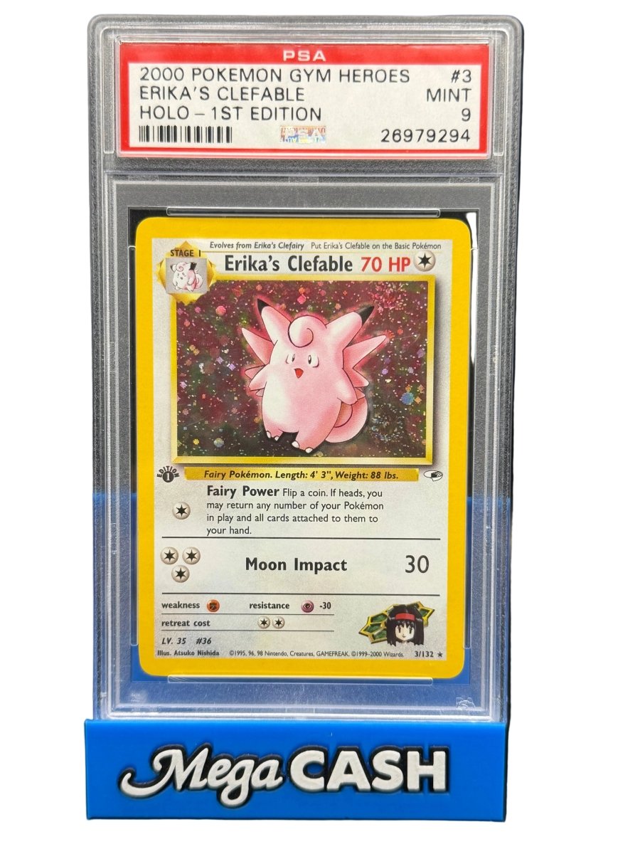 Pokémon - Erika’s Clefable 3/132 1st edition PSA 9 (Double Swirl) - Mega Cash Sydney