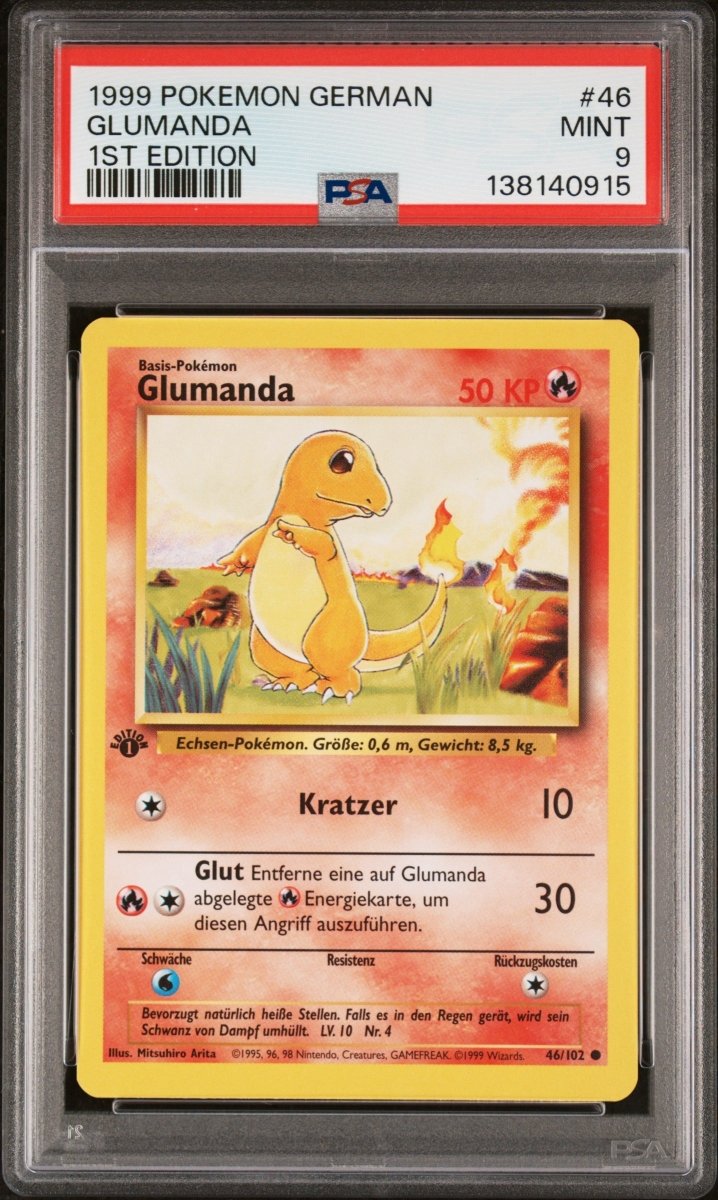 Pokemon - Glumanda ( Charmander) 46/102 PSA 9 - 1st Edition (German) - Mega Cash Sydney