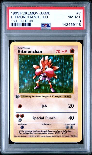 Pokemon - Hitmonchan 7/102 PSA 8 - 1st Edition - Shadowless - Holo - Mega Cash Sydney