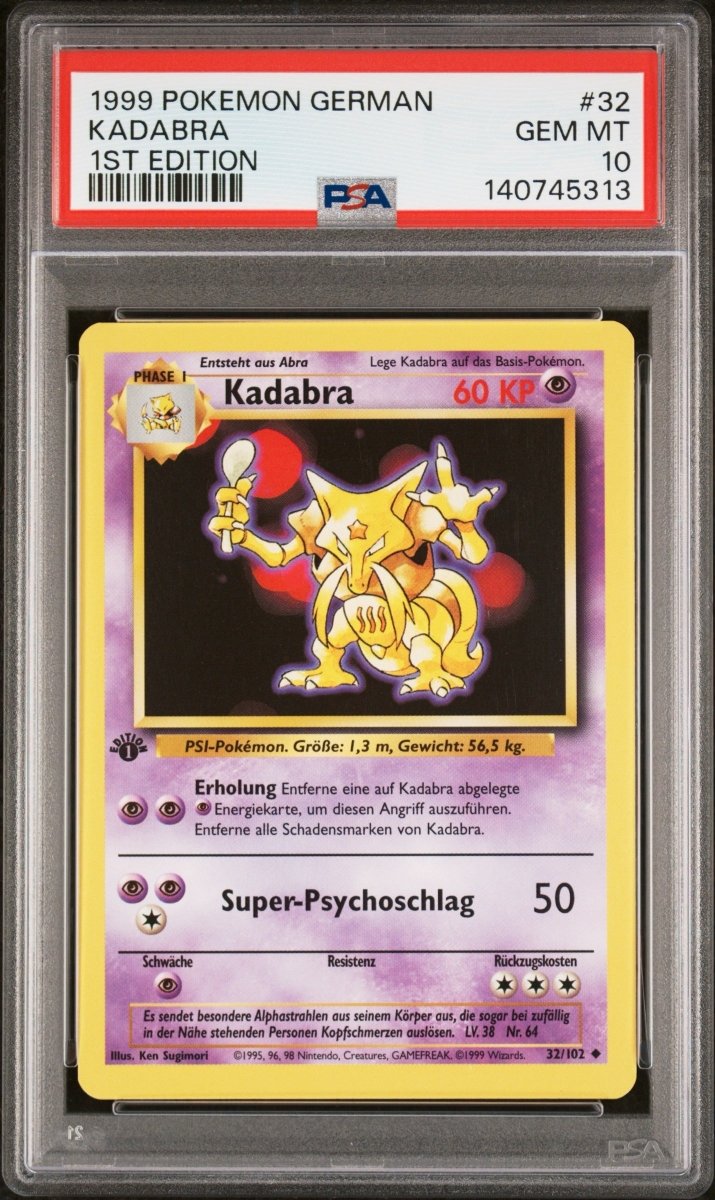Pokemon - Kadabra - 32/102 PSA 10 Base Set 1st Edition (GERMAN) - Mega Cash Sydney
