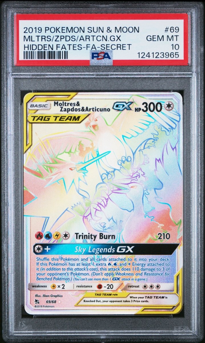 Pokemon - Moltres & Zapdos & Articuno GX 69/68 PSA 10 - Hidden Fates - Mega Cash Sydney