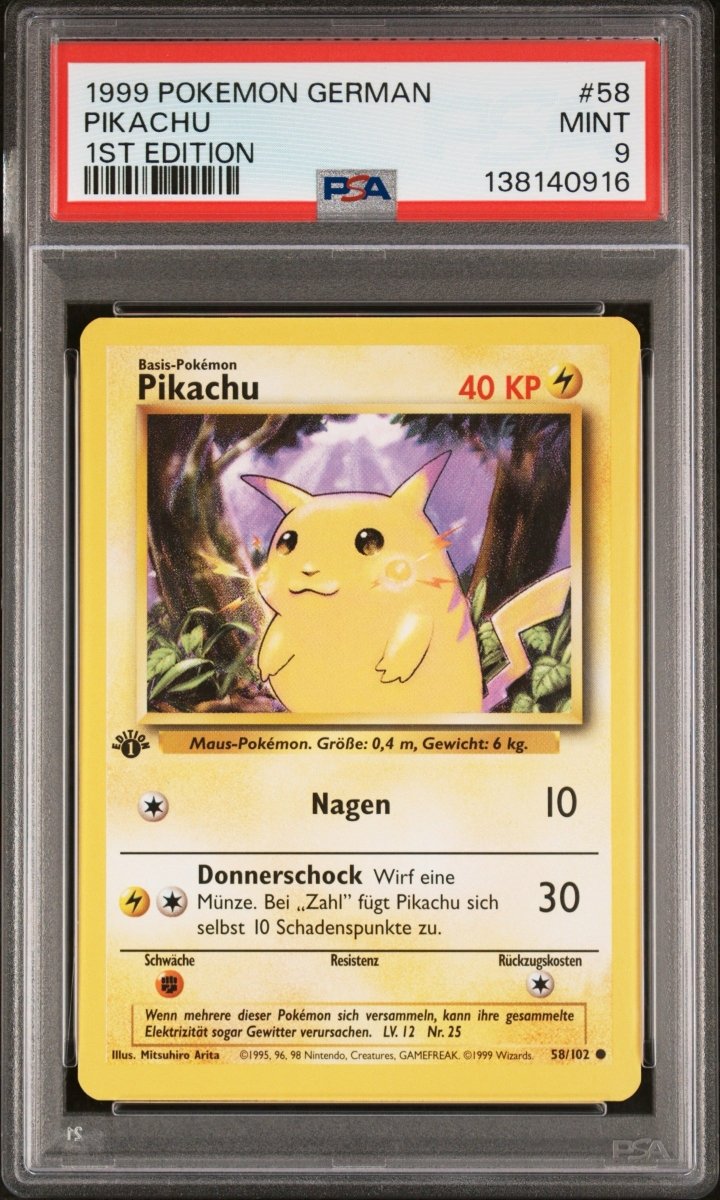 Pokemon - Pikachu - 58/102 PSA 9 Base Set 1st Edition (GERMAN) - Mega Cash Sydney
