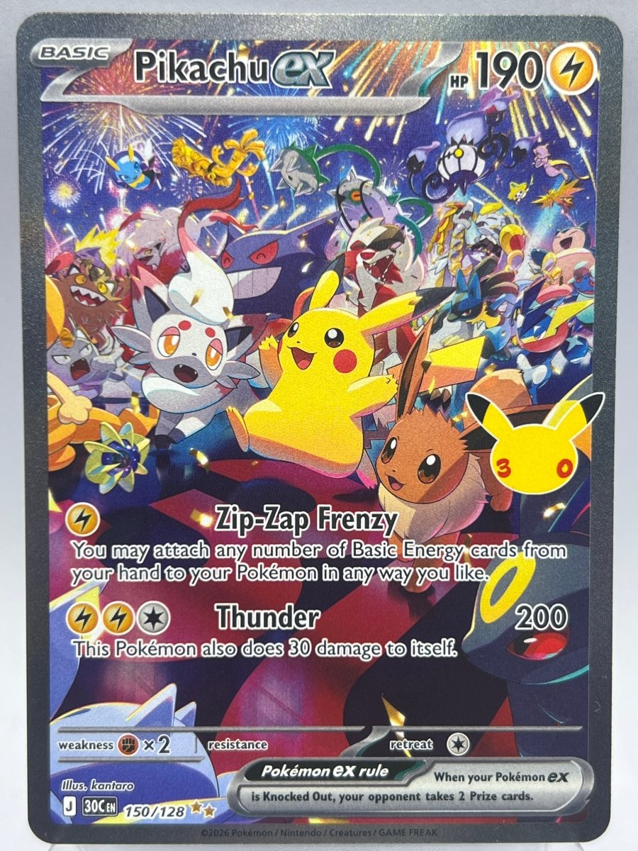 Pokemon - Pikachu Ex 150/128 30TH Celebrations - Mega Cash Sydney