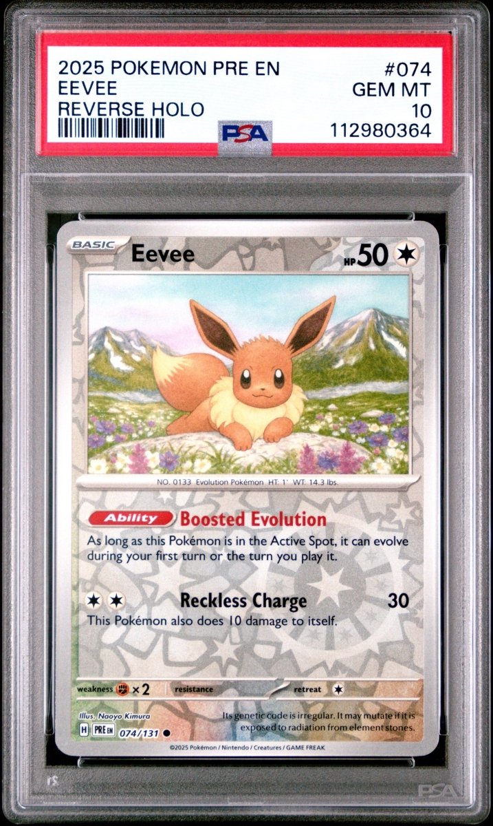 Pokémon - PSA 10 Eevee 074/131 Rev Holo Prismatic Evolutions - Mega Cash Sydney