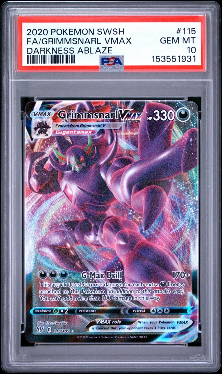 Pokemon - PSA 10 Grimmsnarl Vmax 115/189 Darkness Ablaze - Mega Cash Sydney