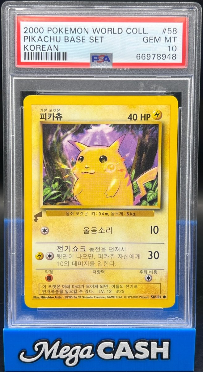 Pokémon - PSA 10 Korean Pikachu 58/102 Base Set Pokemon World Collection - Mega Cash Sydney