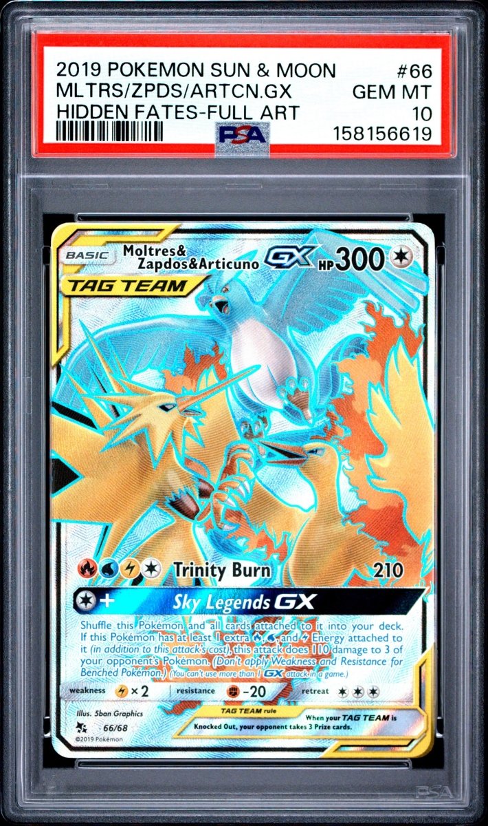 Pokemon PSA 10 Moltres / Zapdos / Articuno GX 66/68 Tag Team Hidden Fates Full Art - Mega Cash Sydney