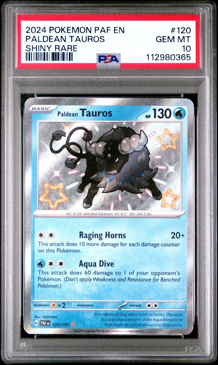Pokemon - PSA 10 Paldean Tauros 120/091 Paldean Fates - Mega Cash Sydney