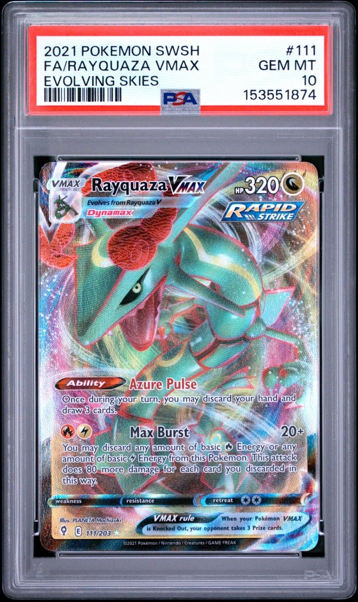 Pokémon - PSA 10 Rayquaza Vmax 111/203 Evolving Skies - Mega Cash Sydney