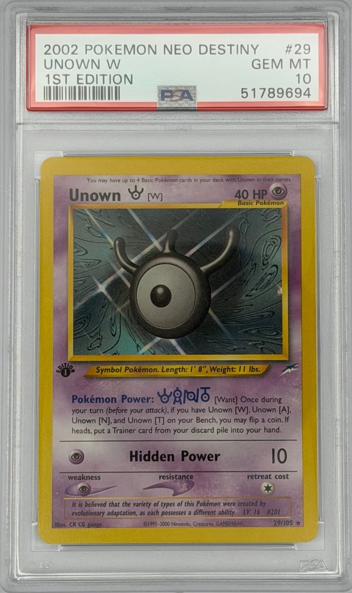 Pokemon PSA 10 Unown W 29/105 1st Edition Neo Destiny - Mega Cash Sydney