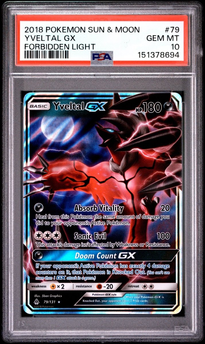 Pokémon - PSA 10 Yveltal GX 79/131 Forbidden Light - Mega Cash Sydney