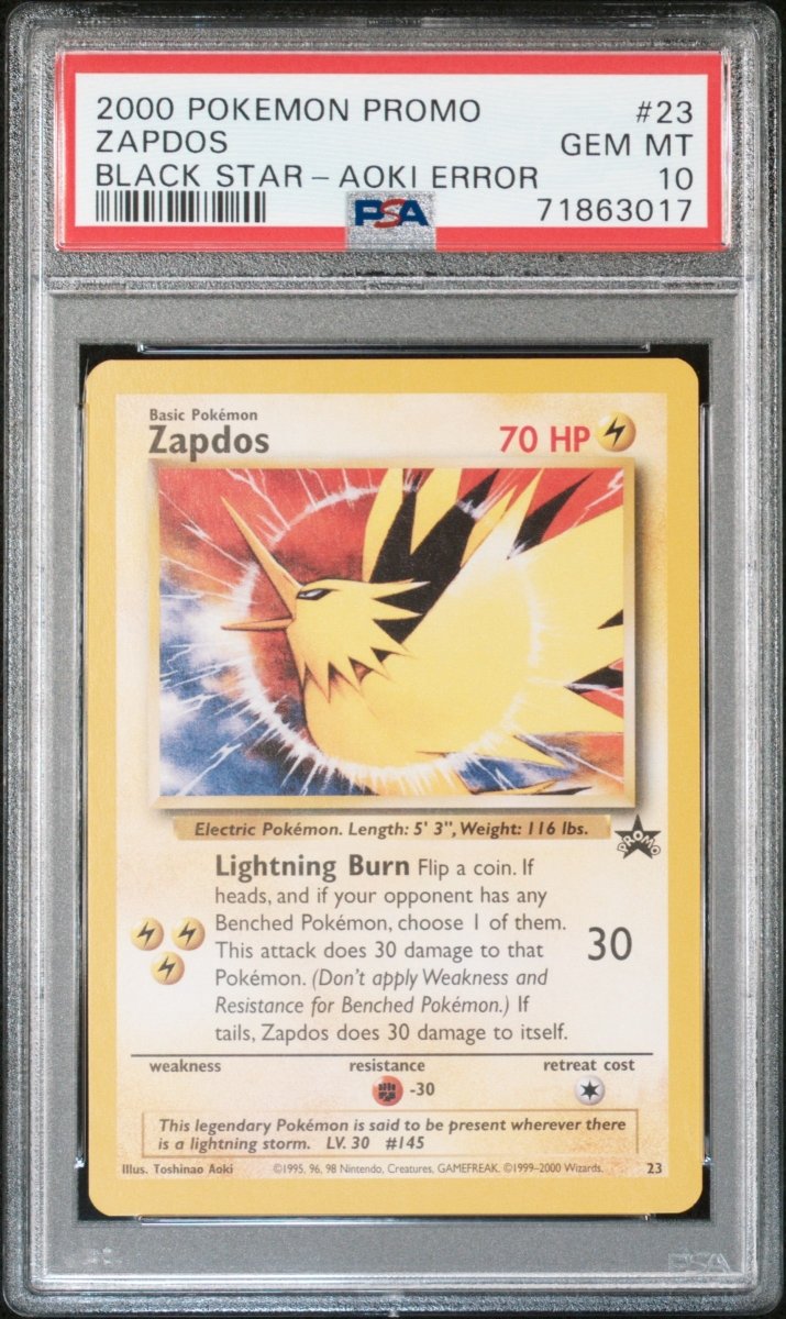 Pokémon - PSA 10 Zapdos 23 Black Star Promo Toshinao Aoki Error - Mega Cash Sydney