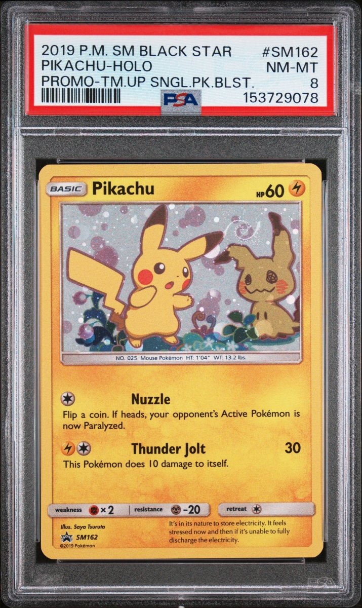 Pokemon - PSA 8 Pikachu SM162 Promo Sun & Moon - Mega Cash Sydney