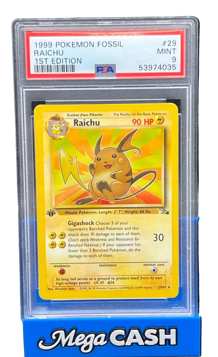 Pokémon - PSA 9 1ST Edition Raichu 29/62 Fossil - Mega Cash Sydney