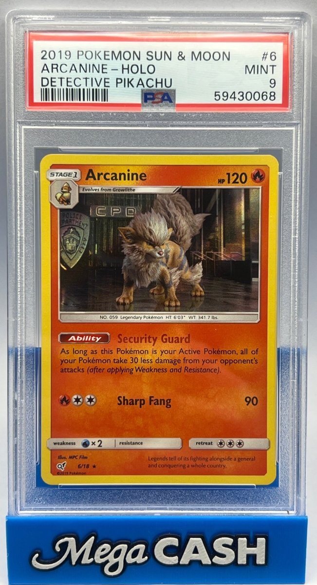 Pokémon - PSA 9 Arcanine 6/18 Detective Pikachu - Mega Cash Sydney