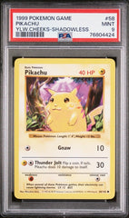 Pokémon - PSA 9 Pikachu Yellow Cheeks Shadowless 58/102 - Mega Cash Sydney