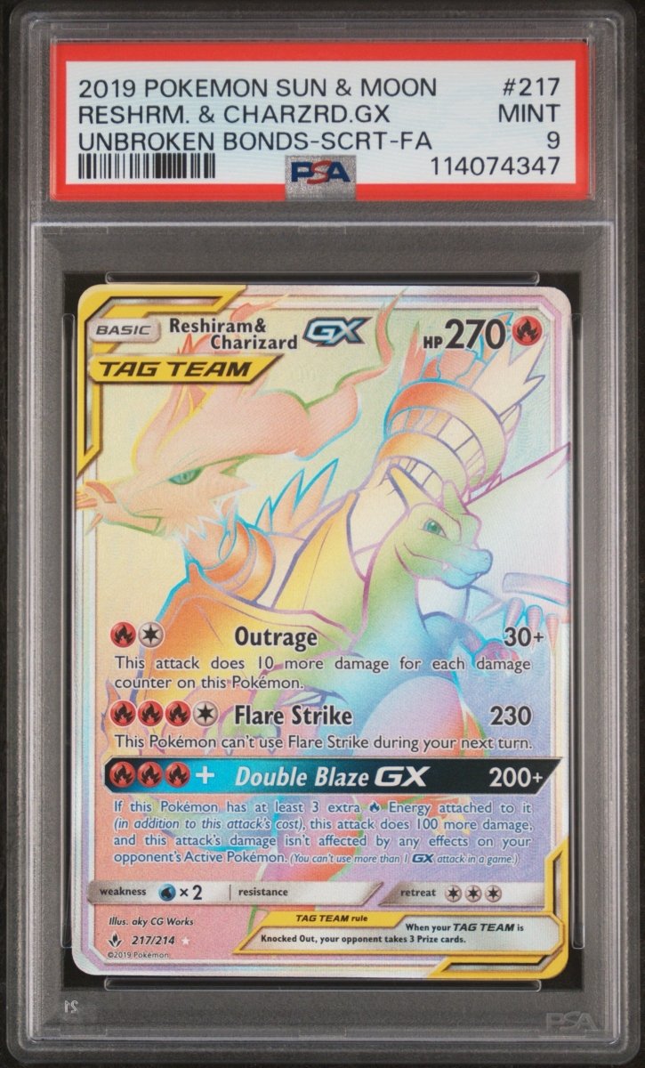 Pokémon - PSA 9 - Reshiram & Charizard GX - 217/214 Unbroken Bonds - Mega Cash Sydney