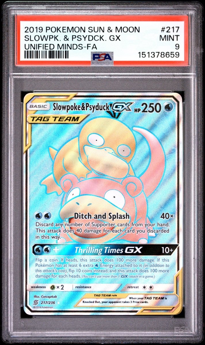 Pokémon - PSA 9 Slowpoke & Psyduck GX 217/236 Unified Minds - Mega Cash Sydney