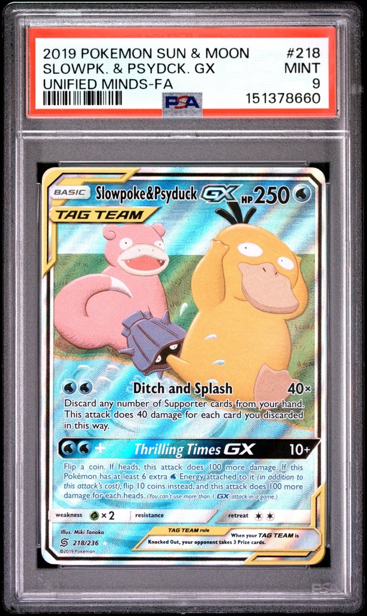 Pokemon - PSA 9 Slowpoke & Psyduck GX 218/236 - Mega Cash Sydney
