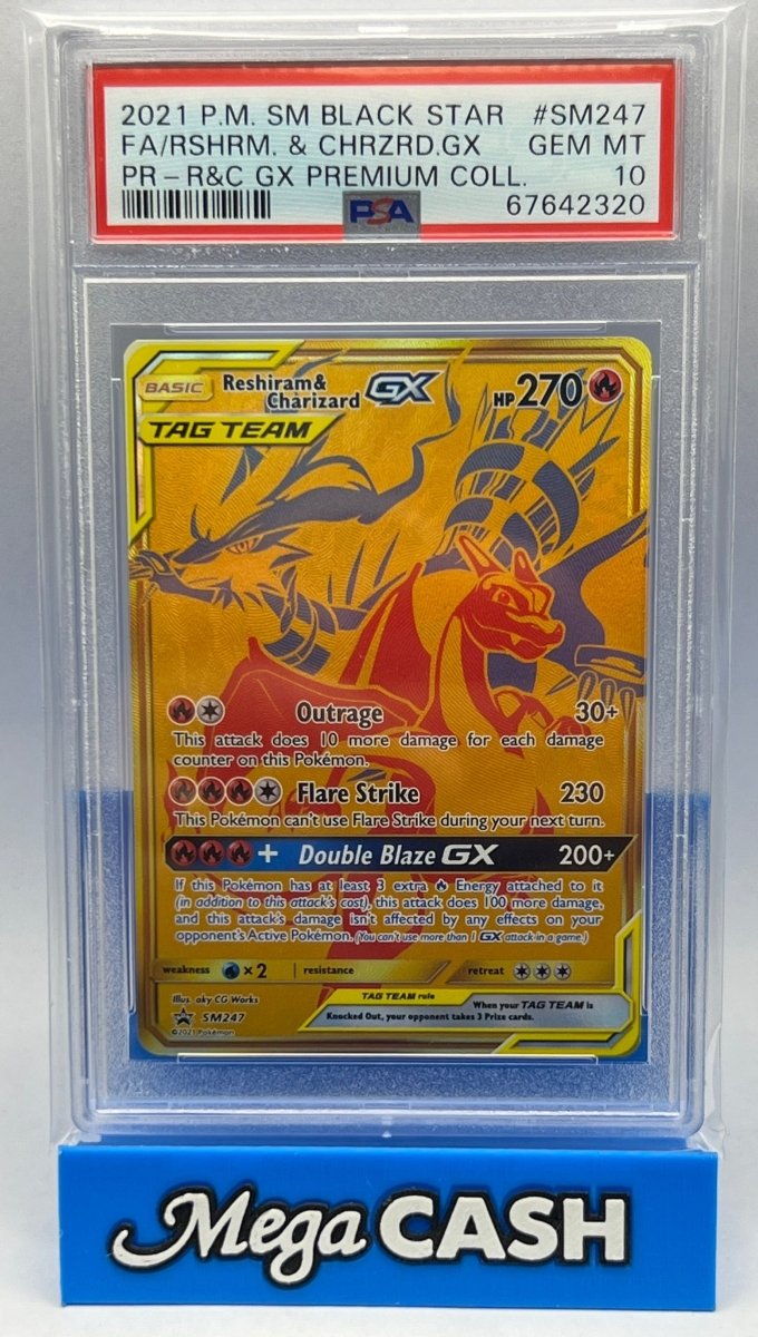 Pokemon - SM247 Black Star Reshiram & Charizard GX PSA 10 - Mega Cash Sydney