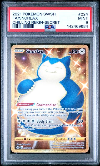 Pokémon - Snorlax 224/198 PSA 9 - Chilling Reign Gold Secret Rare SWSH - Mega Cash Sydney