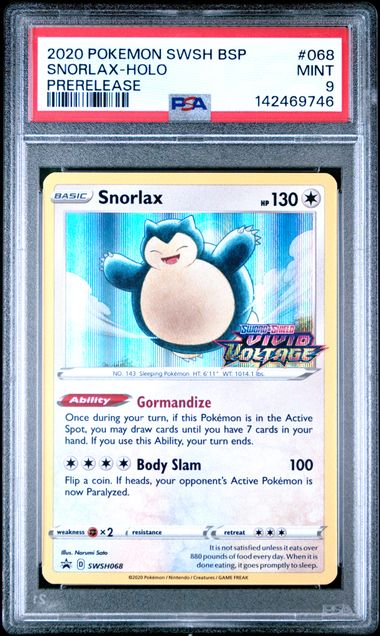 Pokémon - Snorlax Prerelease Promo SWSH068 PSA 9 - Black Star Promos - Mega Cash Sydney