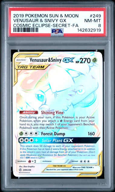 Pokémon - Venusaur & Snivy PSA 8 - 249/236 Cosmic Eclipse FA - Mega Cash Sydney