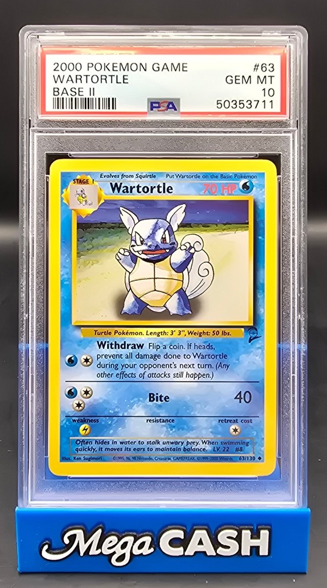 Pokémon - Wartortle - Base Set 2 - 63/130 - PSA 10 GEM MT - Mega Cash Sydney
