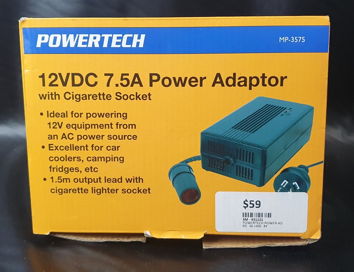 Powertech - MP3575 - Regulated Switchmode Power Supply 100-240VAC to 12VDC 7.5A with Cigarette Socket - Mega Cash Sydney
