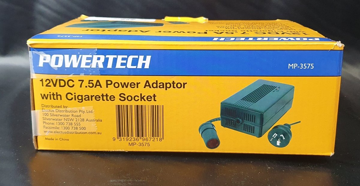 Powertech - MP3575 - Regulated Switchmode Power Supply 100-240VAC to 12VDC 7.5A with Cigarette Socket - Mega Cash Sydney