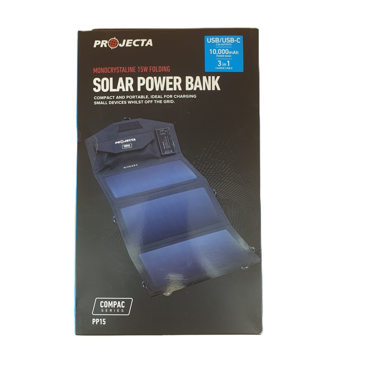PROJECTA - PP15 - COMPAC 15W Personal Folding Solar Charger with Power Bank - Mega Cash Sydney