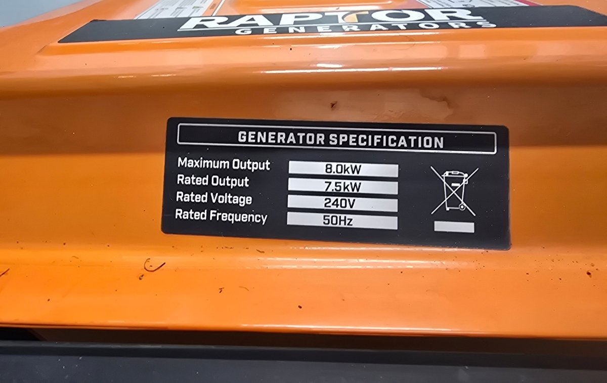 Raptor - RG8000 - 4 Stroke Petrol Generator - Mega Cash Sydney