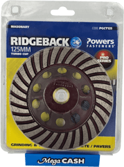 Ridgeback Diamond Turbo Style - PGCT125 - Concrete Grinding Cup - 125mm - Mega Cash Sydney