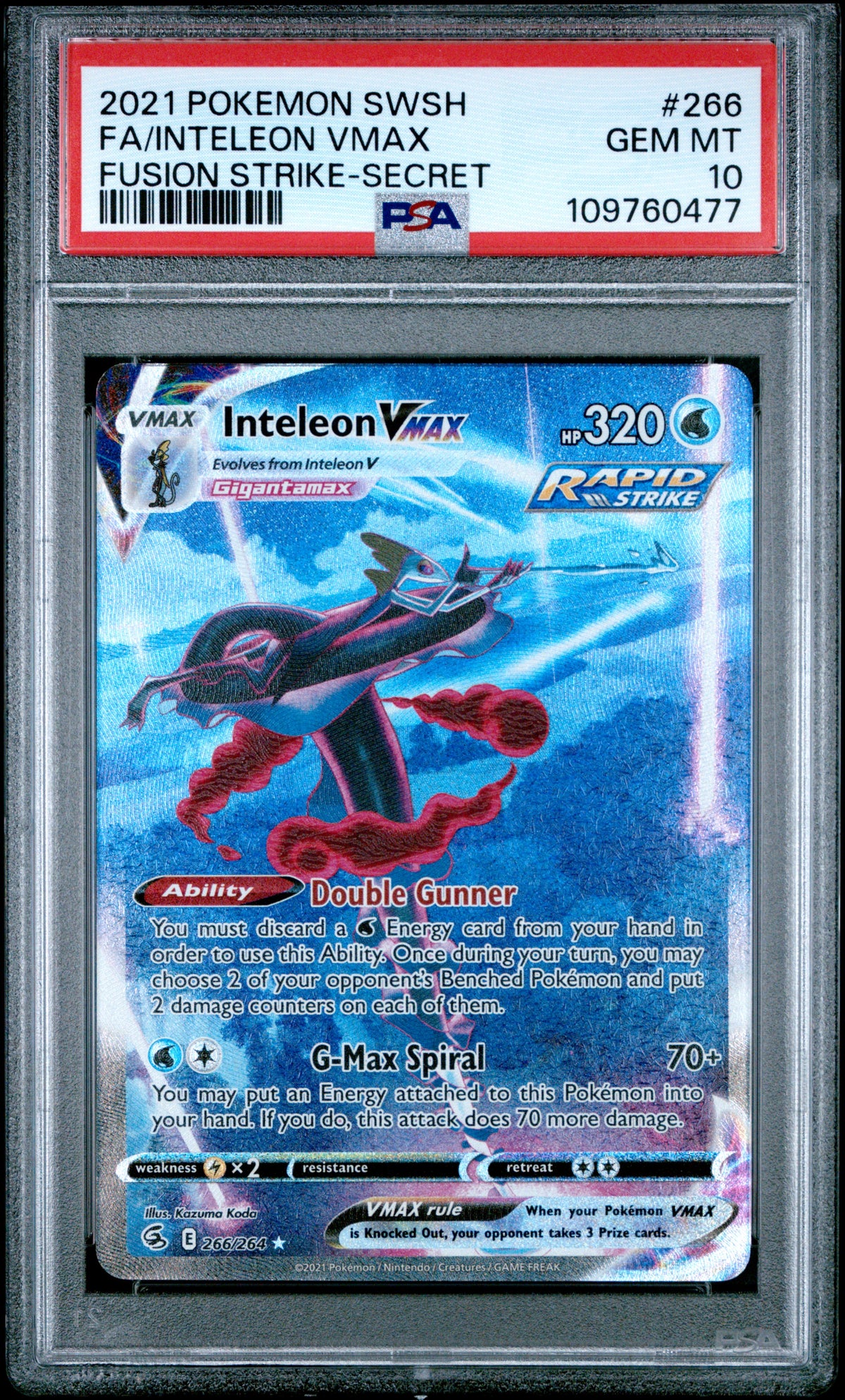 Pokémon - Inteleon VMAX - 262/264 PSA 10 - Fusion Strike SWSH