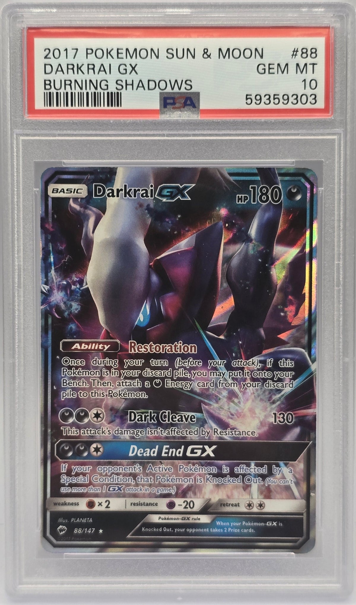 Pokemon - PSA 10 Darkrai GX 88/147 Burning Shadows